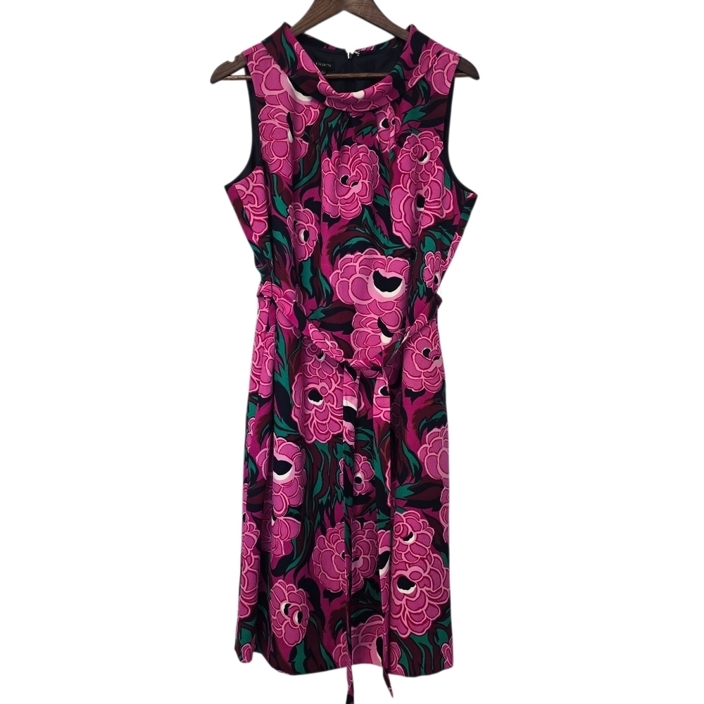 Talbots Women's Plus Dress Sheath Size 16 Pink Navy Lined Cowl Neck Sleeveless - Picture 9 of 11